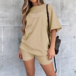 HG2731 New Letter Print T shirt Casual Sports Two Piece Set Custom Tracksuit Solid Color Women Outfits Short Sleeve Biker Shorts